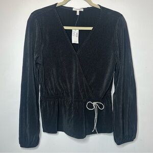 Maurice’s Black NWT Holiday Christmas New Years Party Blouse Silver Bow Size M